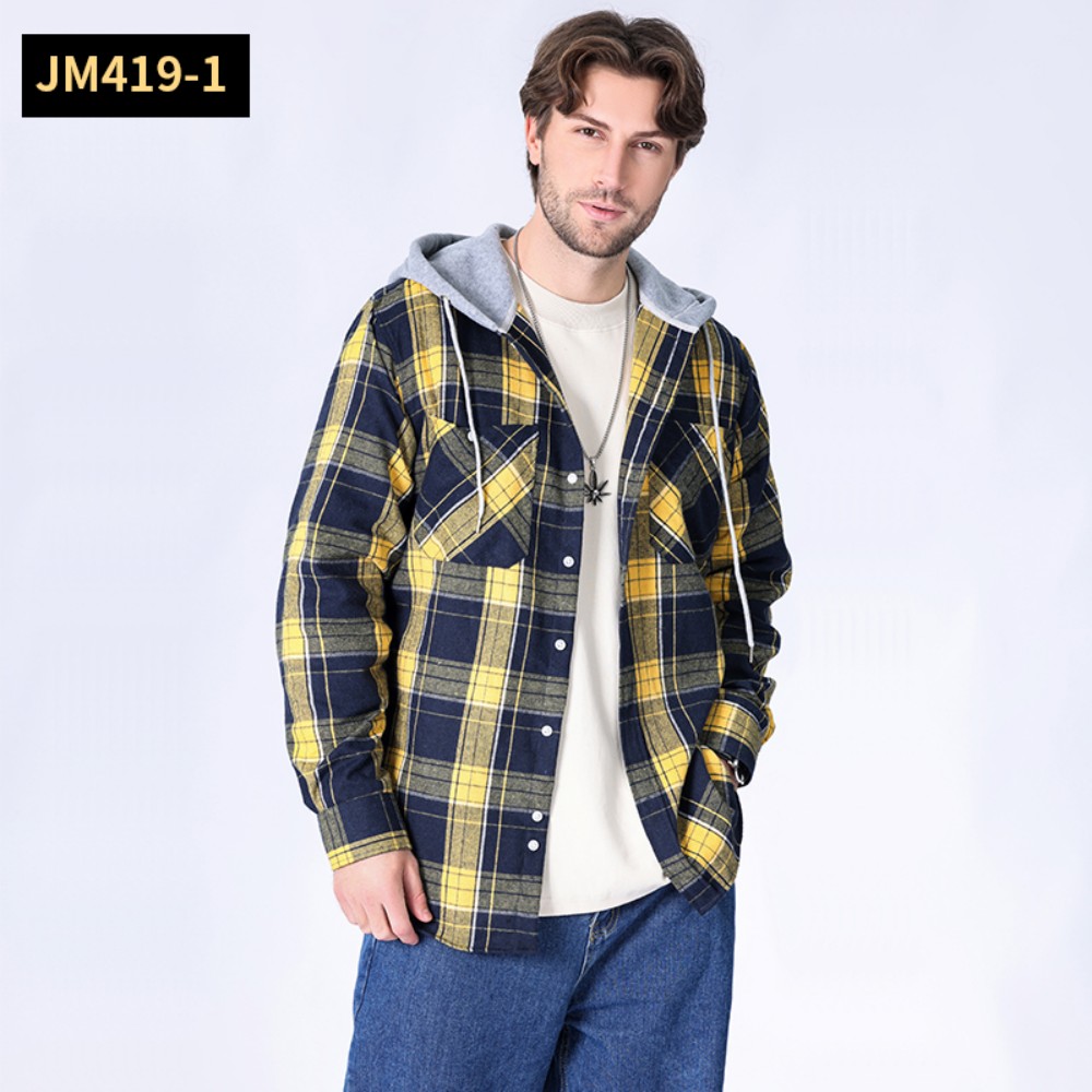 Jacket - Men's Hooded Plaid Casual Shacket   Shirt Jacket