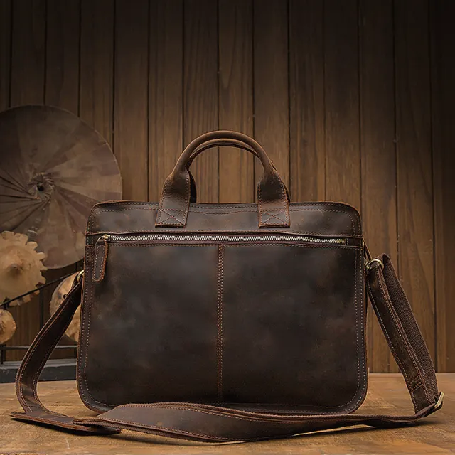 Handmade Imported First Layer Cowhide Men's Casual Business Briefcase Photo Color - Shop at LoveMi