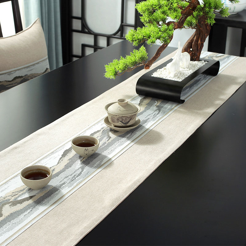 Title 7, Chinese Style Table Runner Solid Linen Cotton C...