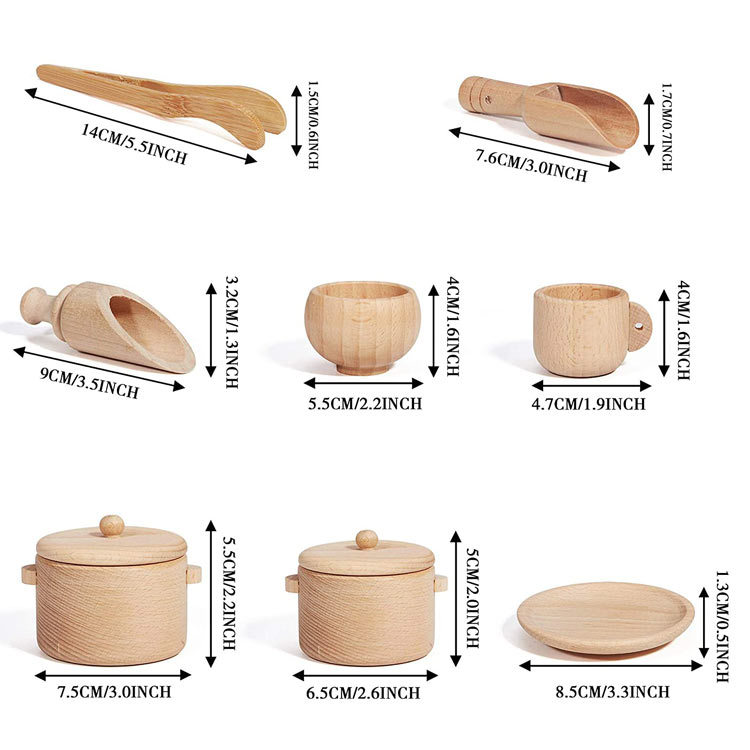 Children's Simulation Kitchen Wooden Tableware Chopsticks Clip Pots And Bowls