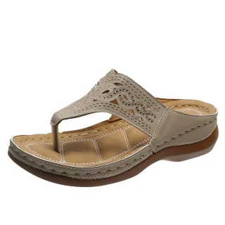 Clip Toe Wedge Sandals Women Summer Flip Flops Slippers Beach Shoes - Gray