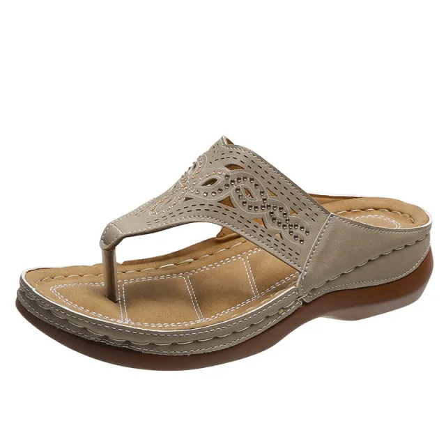 Clip Toe Wedge Sandals Women Summer Flip Flops Slippers Beach Shoes Gray - Shop at LoveMi