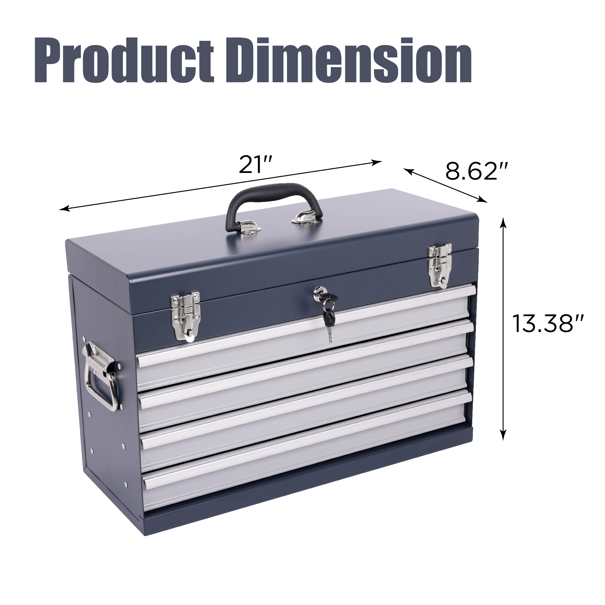 Heavy Duty Metal Tool Box, 21-inch, Portable Metal Tool Box With 4 Drawers, Small Tool Chest With EVA Liners, Ball Bearing Slide Drawers Locking & Powder Coated Finish, Multi-Function Tool Organizer — foto 3