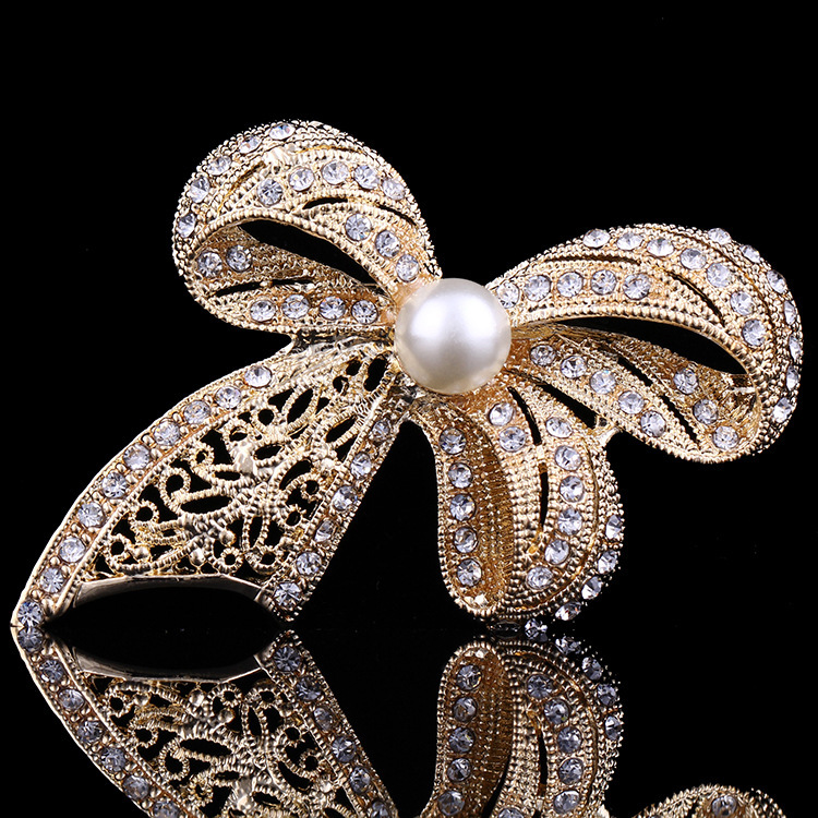 Diamond encrusted Bow Brooch High end Clothing Brooch White - Shop at LoveMi