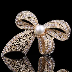 Diamond-encrusted Bow Brooch High-end Clothing Brooch - White - View 1