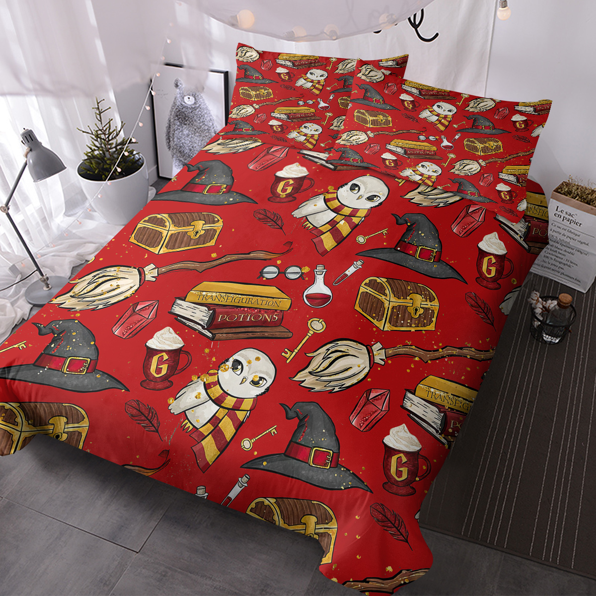 3PCS Halloween Duvet Cover Bedding Set, Red Duvet Cover, Magic Potion Spell...
