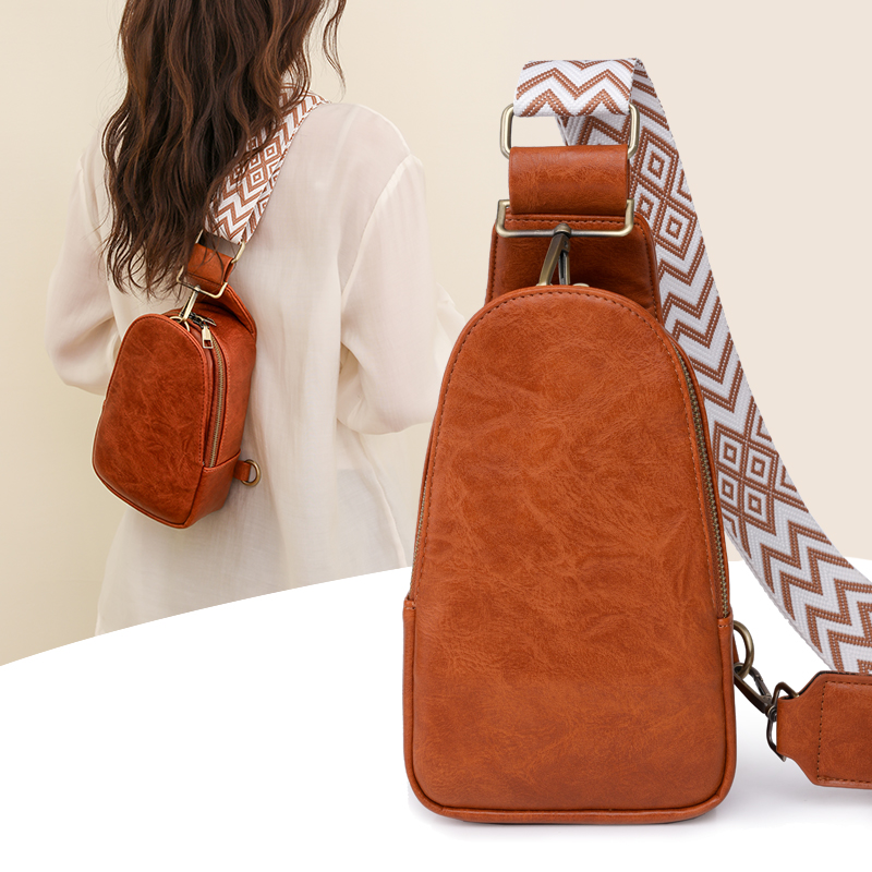 Women Chest Bag Sling Bag, Guitar Strap Small Crossbody Pu Leather Satchel Daypack