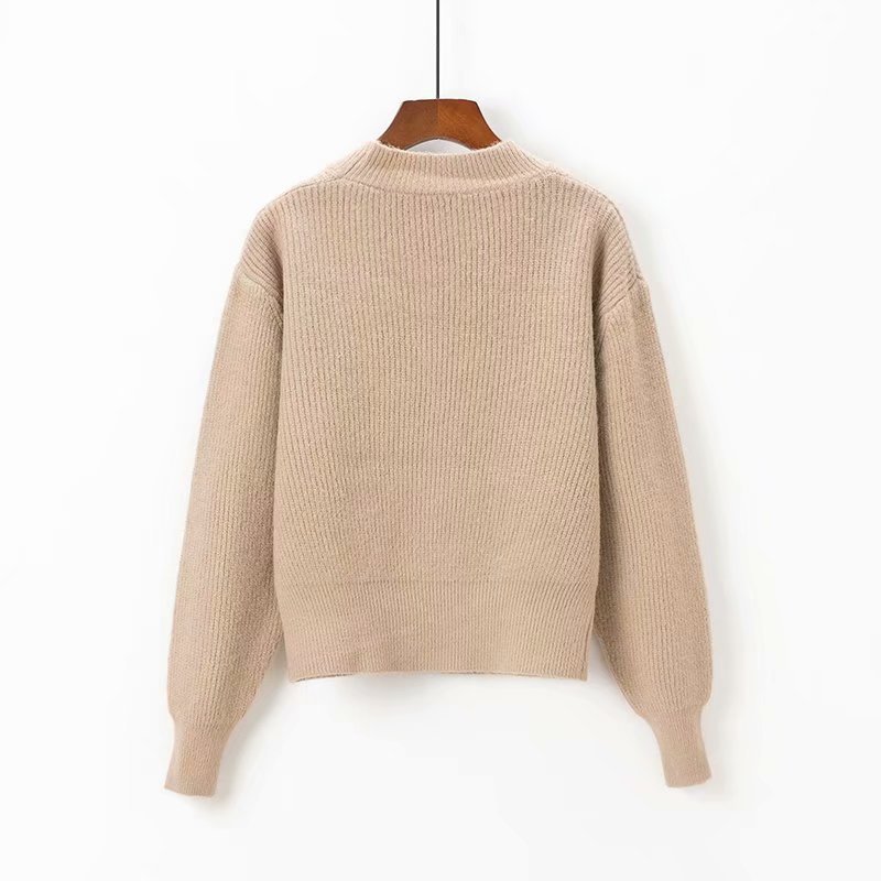 Title 2, Pure Color Small Round Neck Loose Pullover Sweater