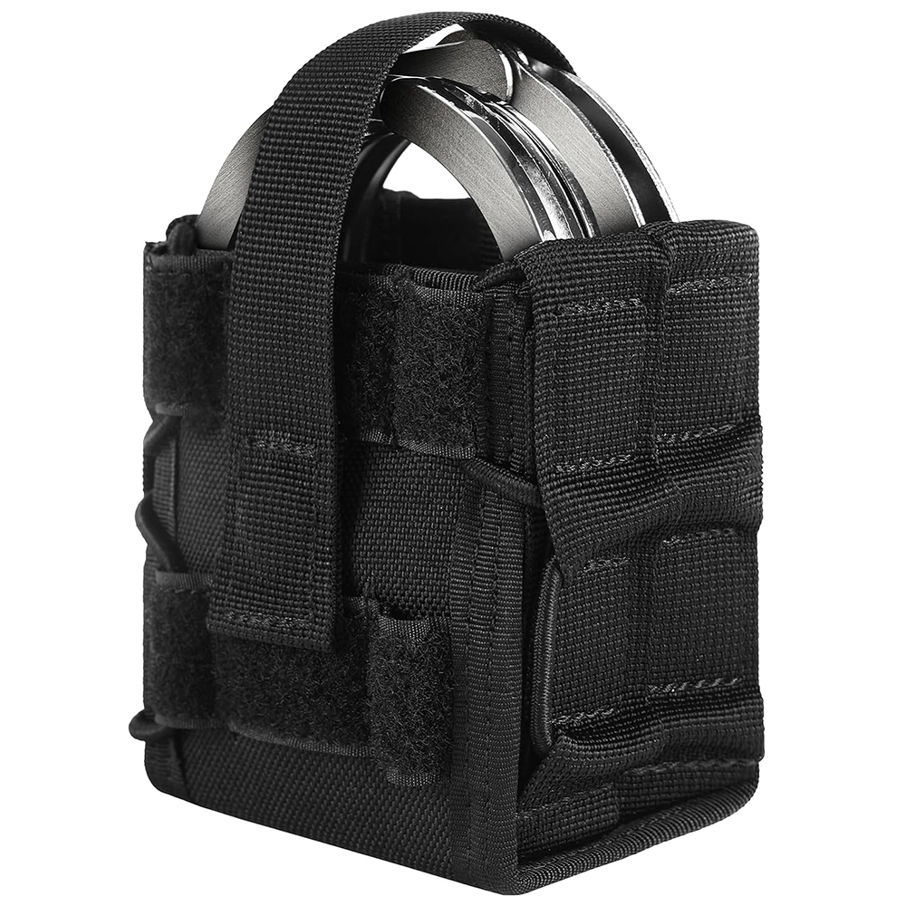 MOLLE Double Handcuff Pouch Holster Universal Handcuff Pouch Made of 1050D Nylon this versatile pouch accommodates nearly any handcuff brand including ASP Hinged Chain and Folding Rigid Handcuffs Also ideal for field compasses tins and other similar items