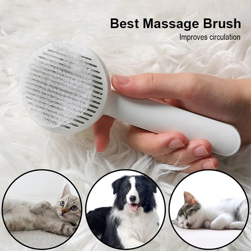 Cat grooming brush for dogs and cats, self-cleaning slicker brushes with stainless steel needle comb for pet hair removal. Self-cleaning feature for convenient grooming. Can be used as a hair remover scraper and pet grooming tool.