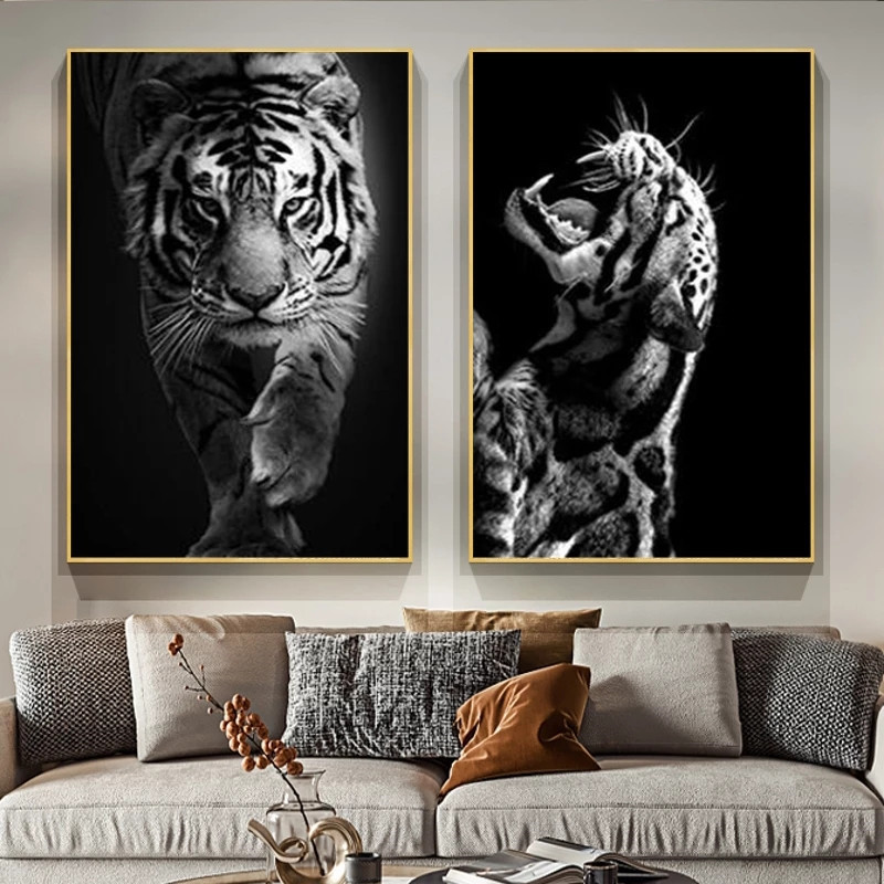 Black And White Animal Tiger Art Print Wall Painting Canvas Picture