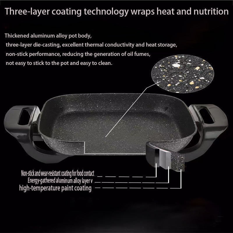6L Electric Frying Pan 1380W Square Multi Cooker WLid Cooking Pot New — image 3