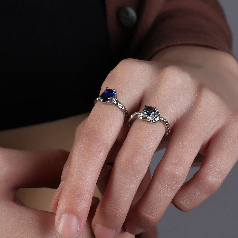 Blue Zircon Niche Design Personalized Irregular High-grade Ring