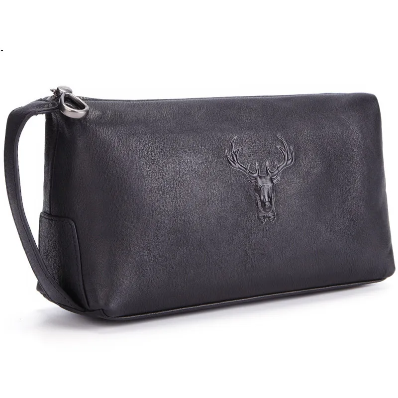 Travel Toiletry Bag Deer Head Leather Multifunctional Clutch - Black