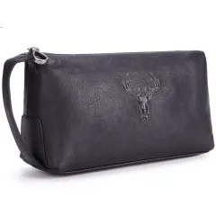 Travel Toiletry Bag Deer Head Leather Multifunctional Clutch - Black - View 1