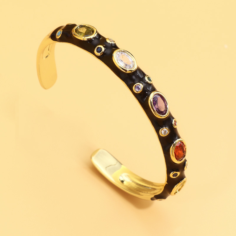 Jewelry Exotic Multicolor Heavy Copper Inlaid Zircon Opening Bracelet