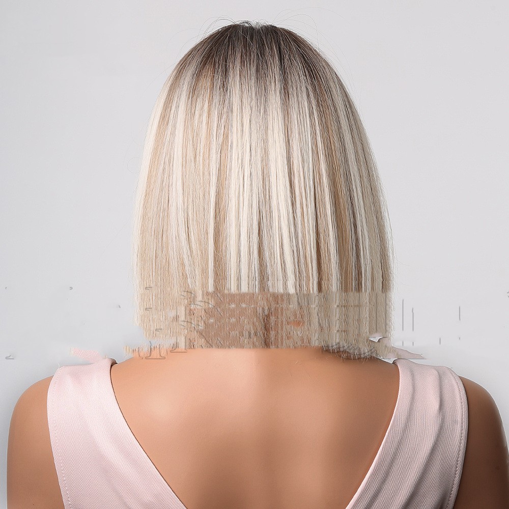 Medium Gradient White Shoulder-length Short Straight Hair Wig — foto 6