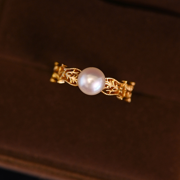S925 Sterling Silver Pearl Gold Plated Ring For Women
