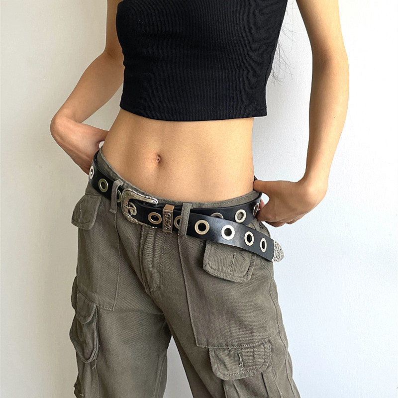 Perforation-free Silver Needle Button PU Decorative Belt