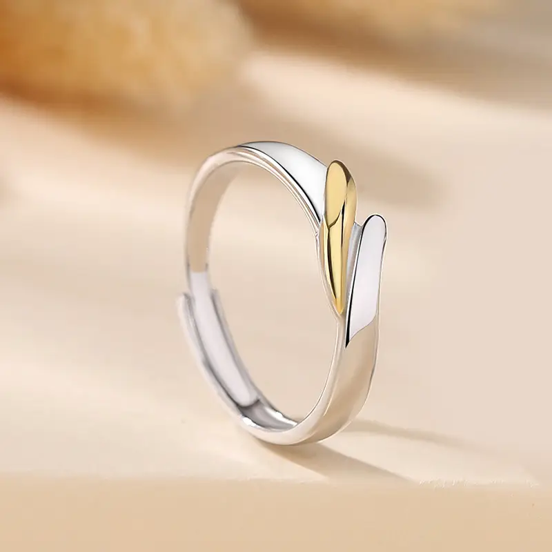 Golden Pick Up Light Couple Ring 925 Sterling Silver