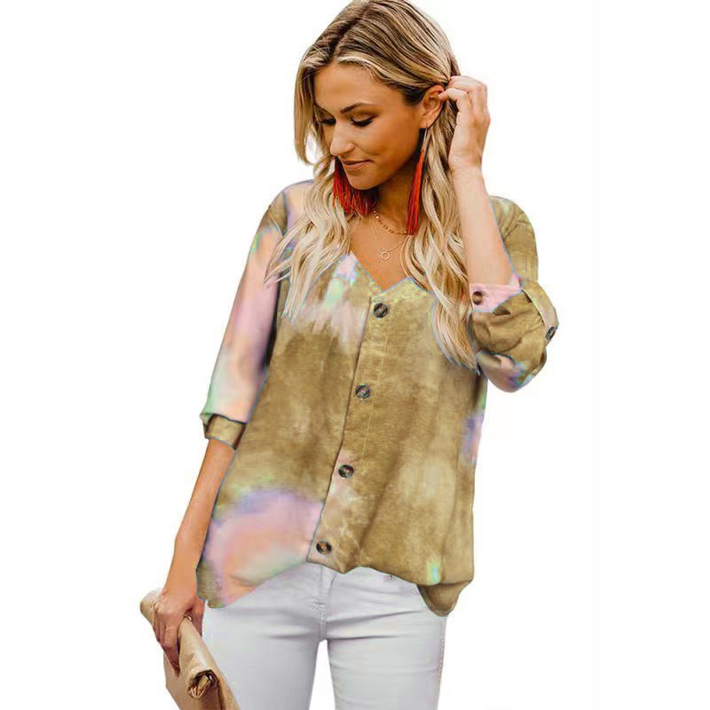 V-neck Single-breasted Casual Shirt