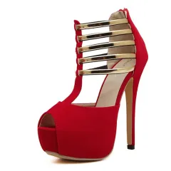 European And American Sandals Waterproof Platform Stiletto Fish Mouth Shoes - Red - View 1