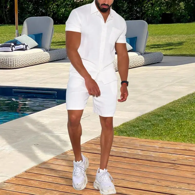 Summer Menswear Suit Polo Collar Solid Color Short-sleeved Shorts