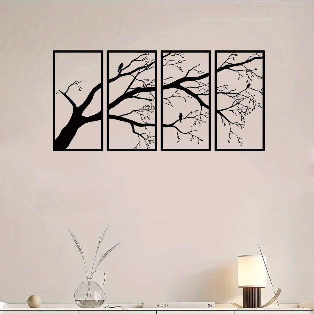 Luxury Metal Wall Art Decor Set Of 4 - Black Tree Of Life Sculpture view 9