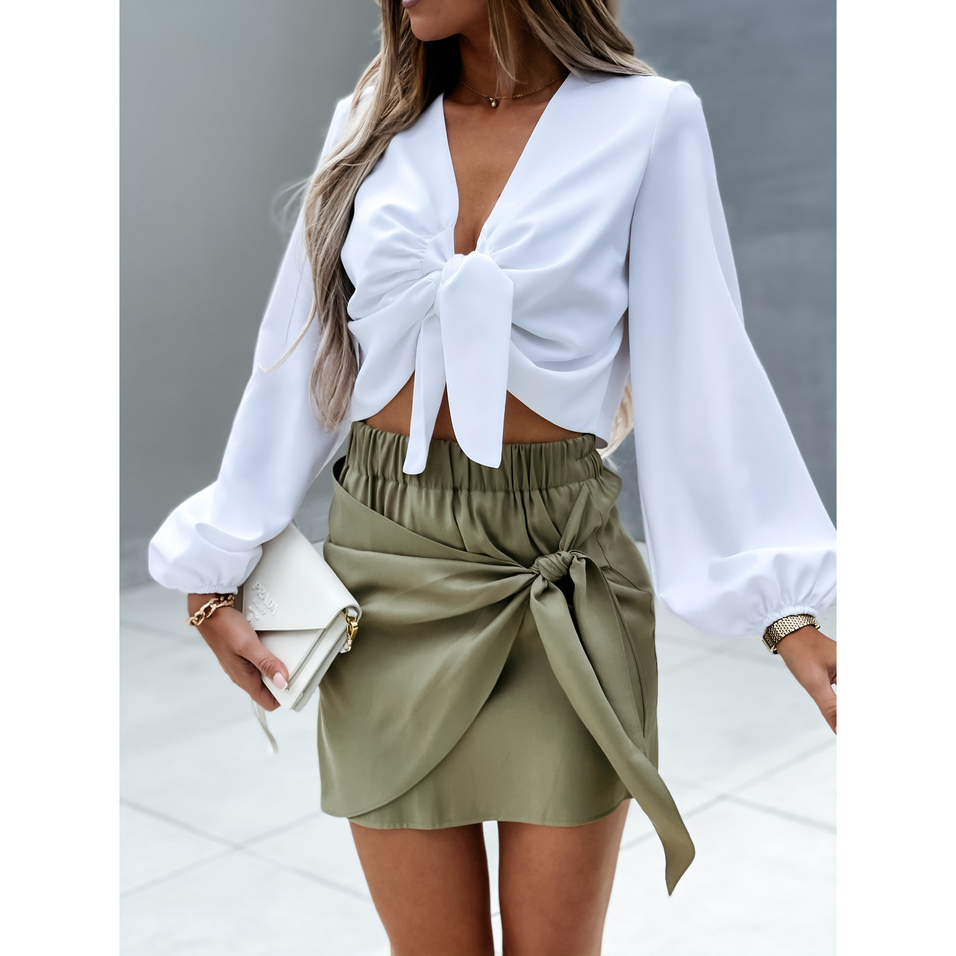 Casual Lace up Skirt INS Holiday Style Personality Short Skirt Women Green - Shop at LoveMi
