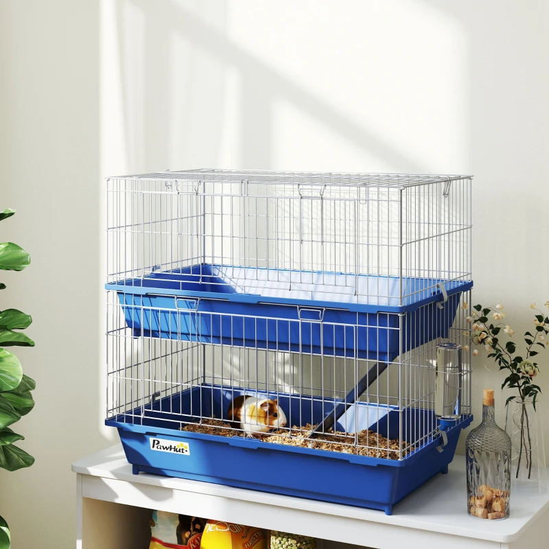 2-Tier Guinea Pig Cage, Ferret Cage, Chinchilla Cage, Small Animal Cage Indoor With Dish And Bottle, 2 Doors, Deep Bottoms, Ramp