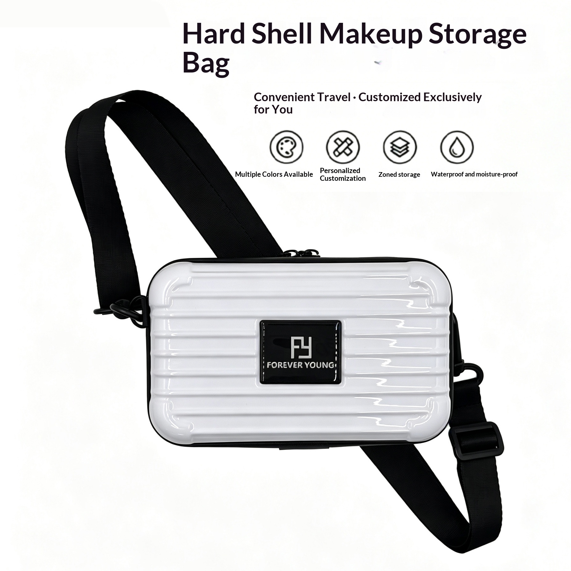 7 Inch Clear Hard Shell Wash Bag With Crossbody Strap, Large Capacity Waterproof Toiletry Bag, Structured Makeup Case For Travel - White Clear