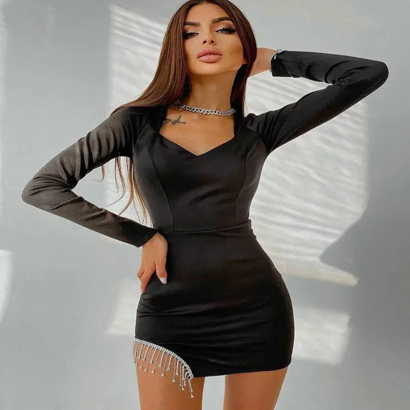 Fashionable Ladies' Square Neck Irregular Fringe Decorative Dress