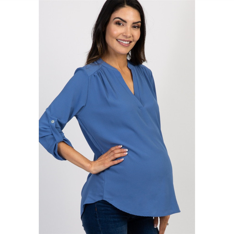 European And American Women's V-neck Long-sleeved Loose Pregnant Women's Lining Printed Shirt