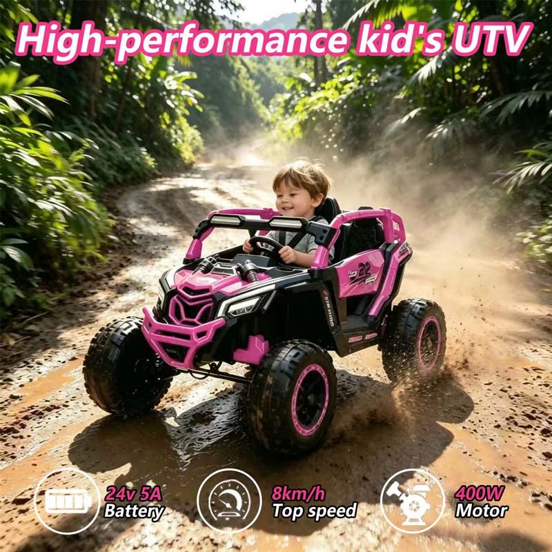 24V 400W Kids Ride On Car UTV W&Parents Remote Control,4-wheel Suspension, 3 Speed, Power Display,Bluetooth,MP3,Music,LED Light, Provide A Speed Of 4-8KM&H For Kids 5