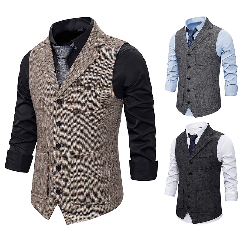 Men's Herringbone Single-breasted Lapel Vest