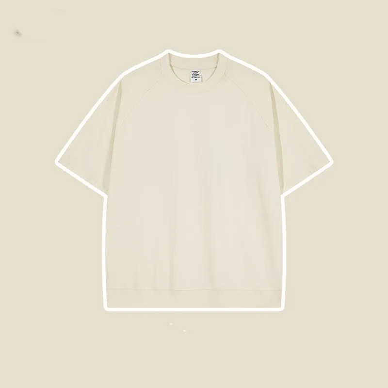 Bullhorn Sleeves Heavyweight White T Loose Short-sleeved European And American Retro High Street Tide T-shirt - Apricot