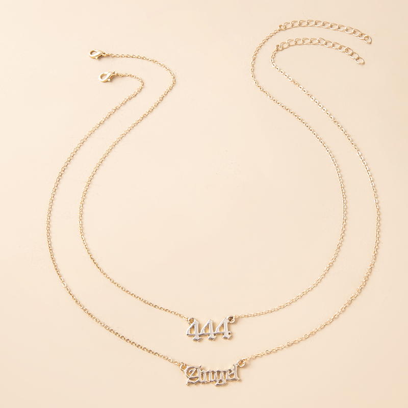 Gold Letter Angel Number 444 777 Multi-layer Chain Necklaces For Women