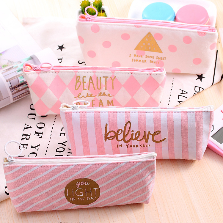 Grid Pencil Case Student Stationery Box Creative Large Capacity Simple Canvas Stationery