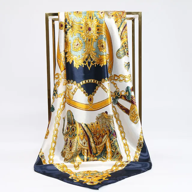 Malay Fashion Bib With Bag All match Small Silk Scarf Navy - Shop at LoveMi