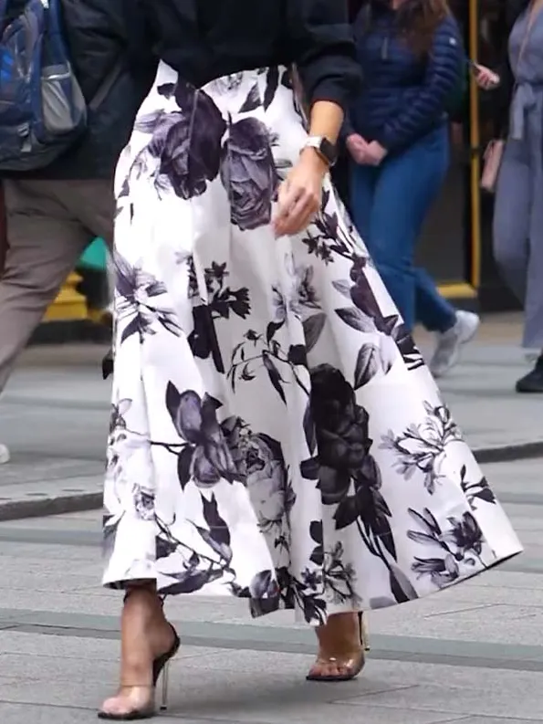 Solid Color Long sleeved Shirt & Printed Wide Skirt Suit Skirt - Shop at LoveMi