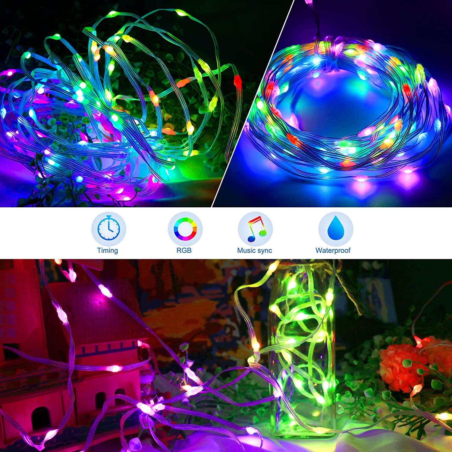 LED Rope Lights Outdoor, RGB Remote Control Fairy String Lights Plug In With 200 LEDs, Super Durabl
