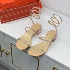 Fairy Wind Snake Wrap Summer High Heel Rhinestone Chunky Heel Women's Shoes - Champagne-35 - View 1