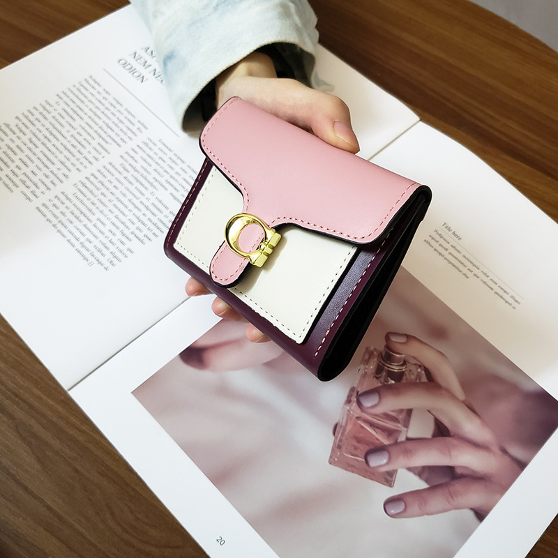 Simple Color Matching Women's Short Tri-fold Small Wallet
