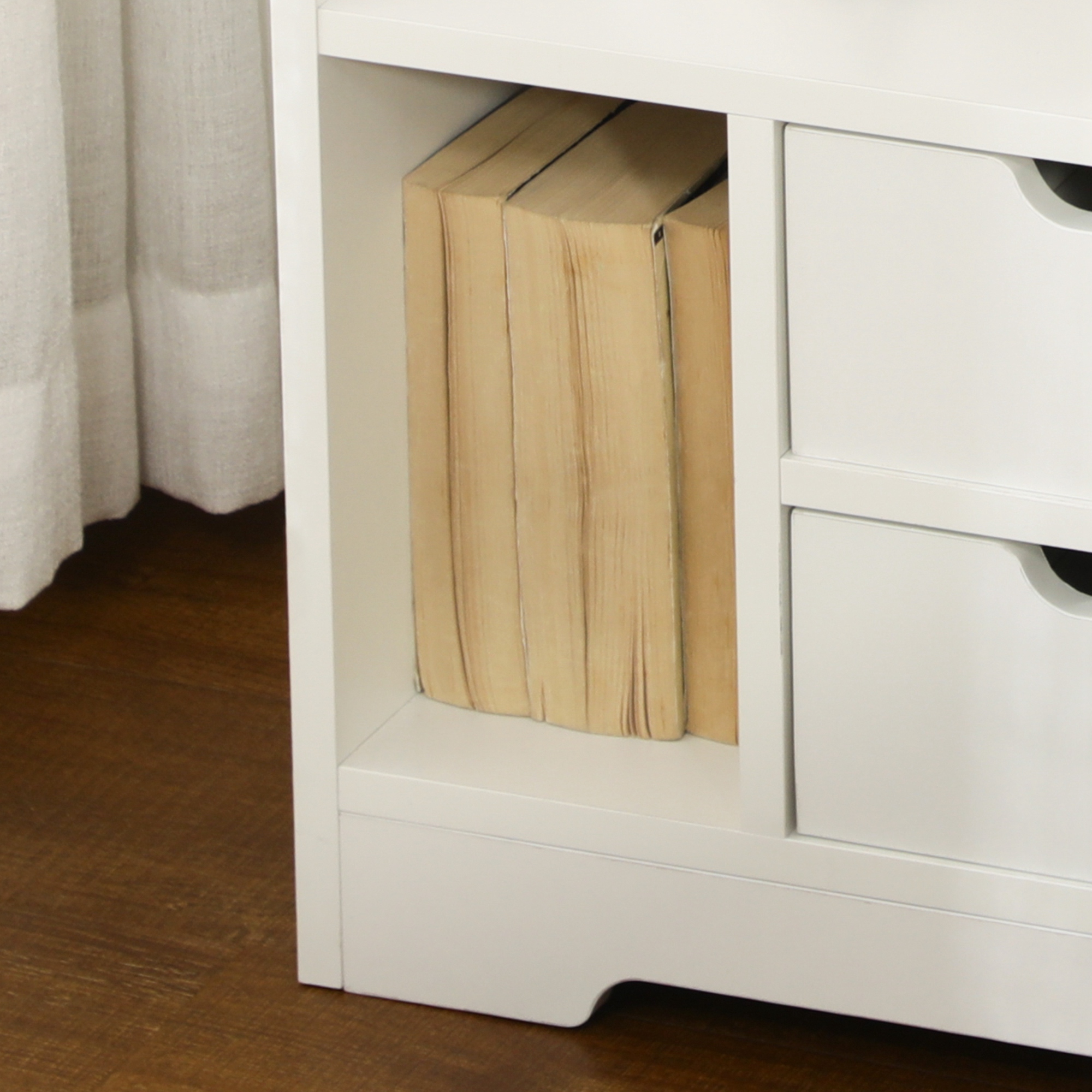 Bedside Table, Small With 2 Drawers And Storage Rack, Modern Bedroom White — image 4