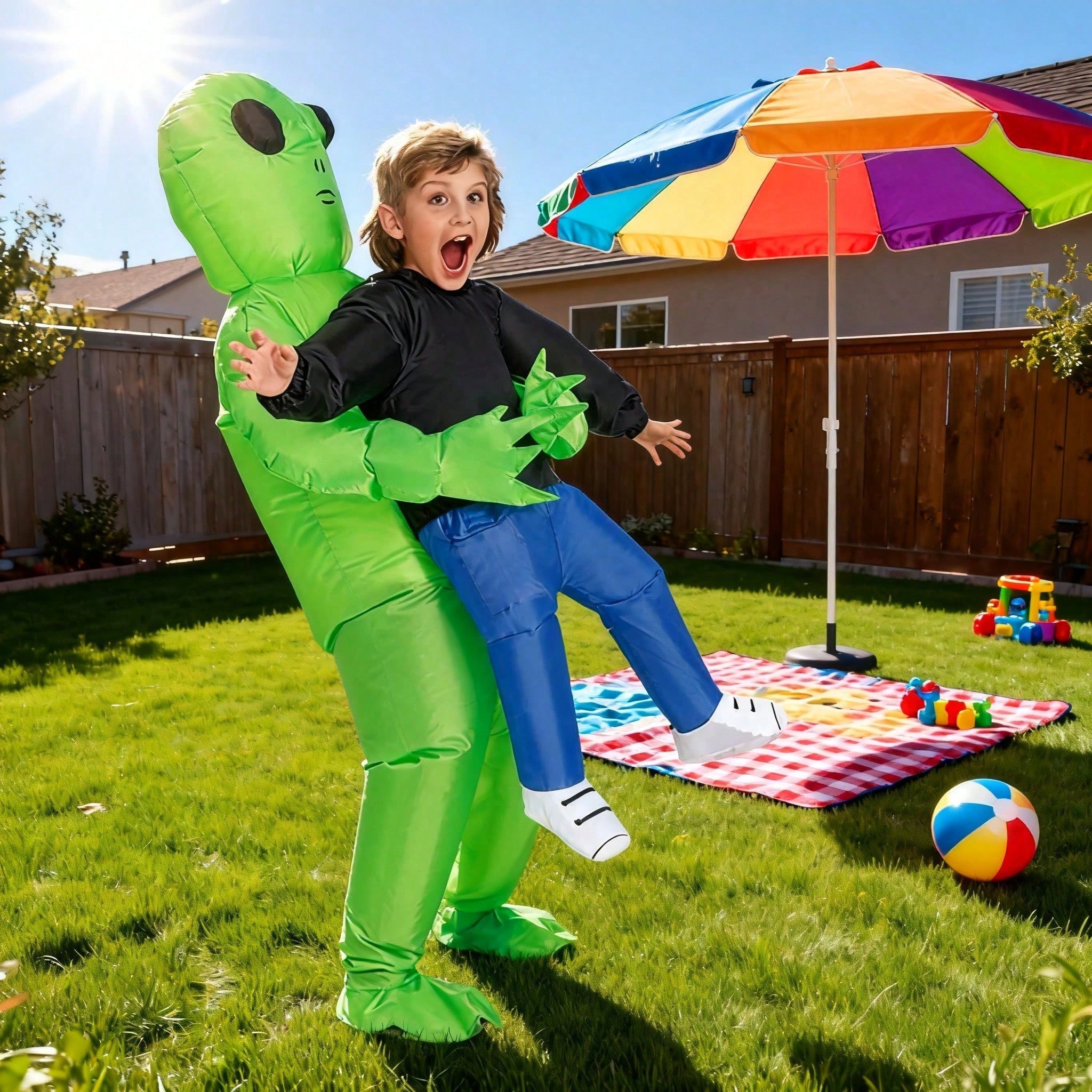 Perfect Valentine Gift Inflatable Alien Costume For Adults, Digital Printed Blow Up Halloween Outfit, Funny UFO Space Party Costume With Pump