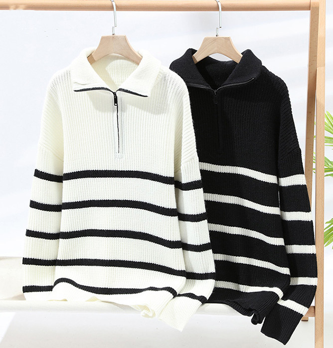 Lapel Fashion Sweater Striped Sweater - Image 4