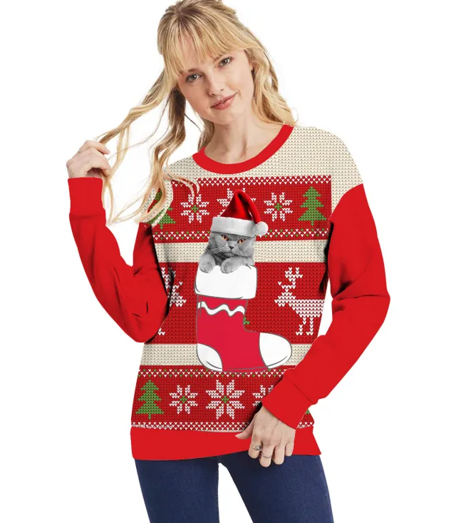 Christmas Day Long Sleeve Round Neck Sweater Pullover Couple Nz3944 - Shop at LoveMi