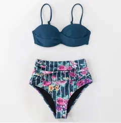 Ladies Heart Collar High Waist Two Piece Swimsuit - C-Xl - View 1
