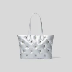 Feather And Soft Leather Women's Fashion Padded Air Cushion Handbag - Silver - View 1