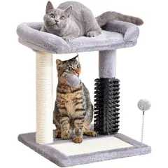 Small 4-in-1 Cat Tree Tower With Self-grooming Brush And Natural Sisal Scratching Post, Soft Plush Cat Bed And Hanging Ball, Suitable For Indoor Ki... - View 1